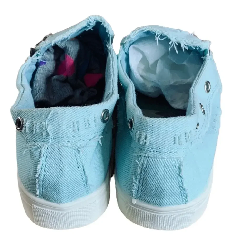 Light blue denim distressed slip on sneakers. Size 10 /40‎ - Picture 8 of 9